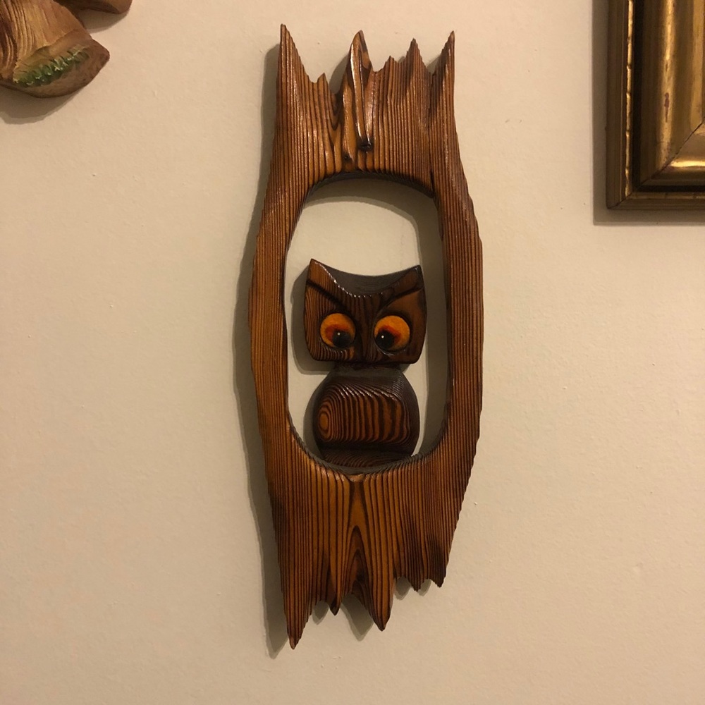 Vintage wood owl wall art